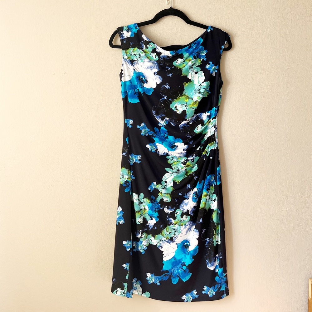 Lauren Ralph Lauren navy watercolor floral draped sleeveless dress